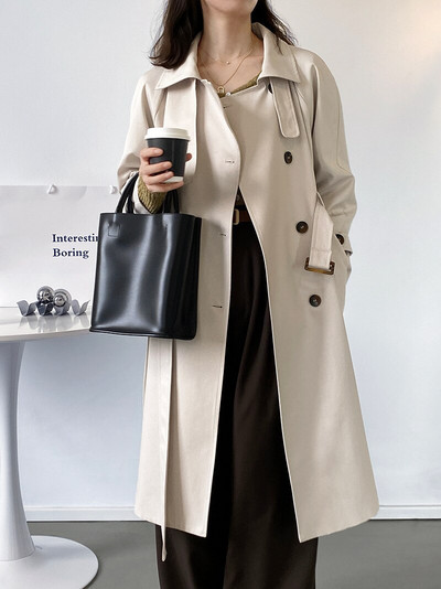 Φθινοπωρινή καμπαρντίνα αντιανεμική ζωνή Μπεζ Χακί Μαύρο Γυναικείο παλτό μεσαίου μήκους 809 2022