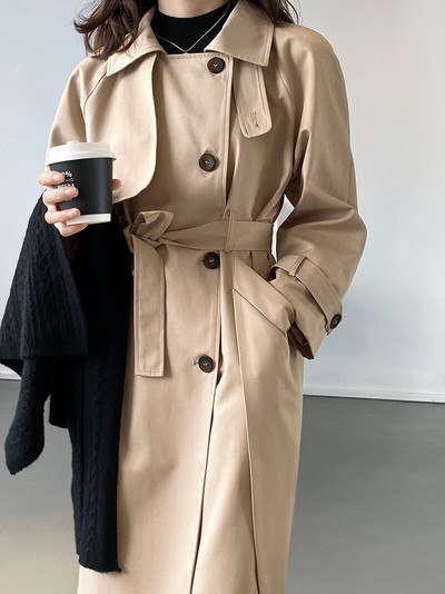 Φθινοπωρινή καμπαρντίνα αντιανεμική ζωνή Μπεζ Χακί Μαύρο Γυναικείο παλτό μεσαίου μήκους 809 2022