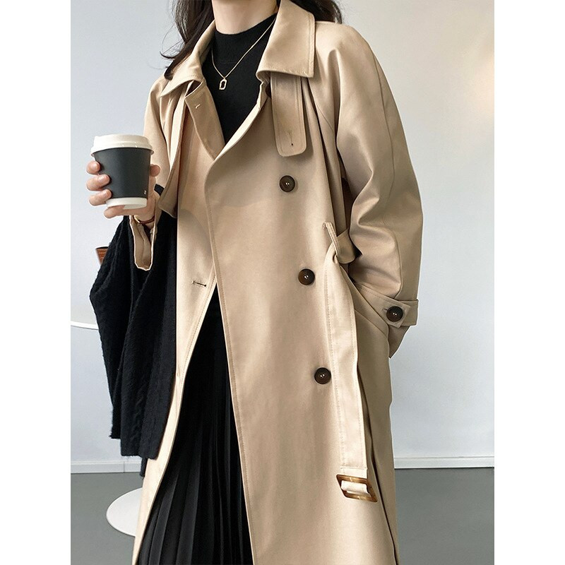 Φθινοπωρινή καμπαρντίνα αντιανεμική ζωνή Μπεζ Χακί Μαύρο Γυναικείο παλτό μεσαίου μήκους 809 2022