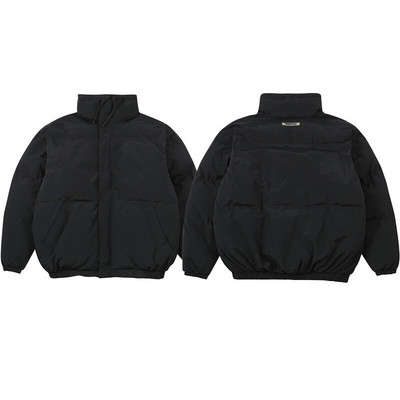 Divu līniju biezs parka ziemas mētelis vīriešiem āra jakas Hip Hop brīvi lielizmēra virsdrēbes Sieviešu vintage siltie topi Īss mētelis