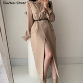 Zimska odjeća Ženski trenč kaput kaki šik s otvorenim izrezom Ulična odjeća Elegantna duga jakna Ženska jesenska nova poslovna vjetrovka