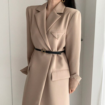 Zimska odjeća Ženski trenč kaput kaki šik s otvorenim izrezom Ulična odjeća Elegantna duga jakna Ženska jesenska nova poslovna vjetrovka