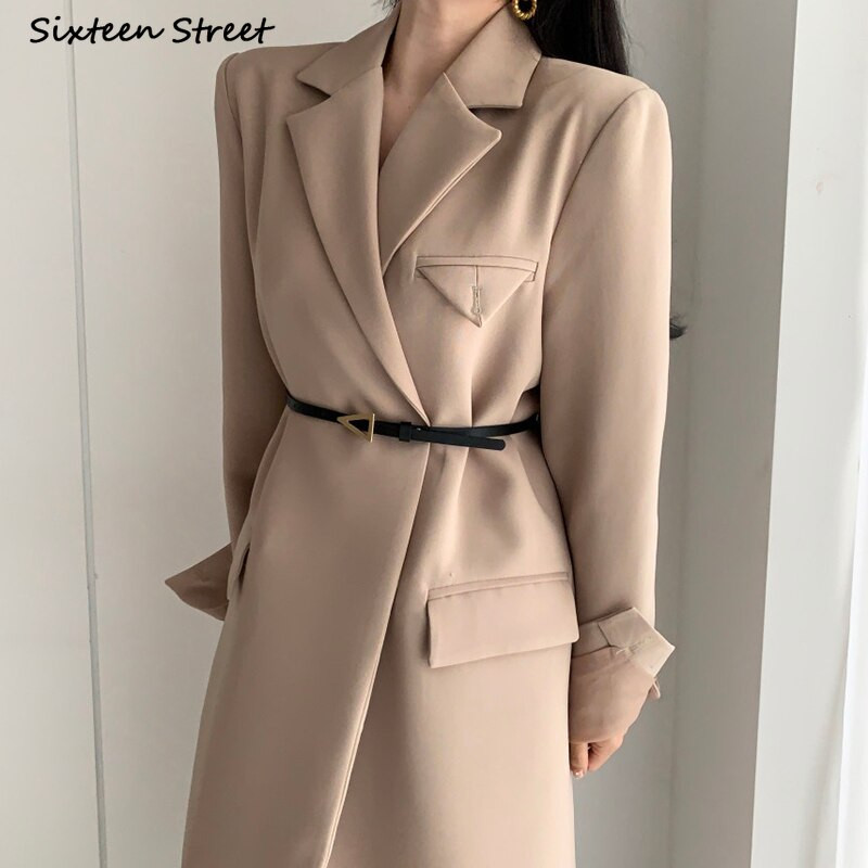 Χειμερινά ρούχα Γυναικεία καμπαρντίνα Χακί Κομψό με γυριστό λαιμό στο δρόμο Φορέστε Κομψό Μακρύ Σακάκι Γυναικείο Φθινόπωρο Νέο επαγγελματικό αντιανεμικό