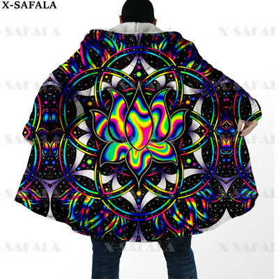 Hipiju psihodēliskas krāsas Trippy Print biezs, silts apmetnis vīriešu mētelis, vēja necaurlaidīgs vilnas apmetnis ar kapuci-10