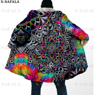 Hipiju psihodēliskas krāsas Trippy Print biezs, silts apmetnis vīriešu mētelis, vēja necaurlaidīgs vilnas apmetnis ar kapuci-10