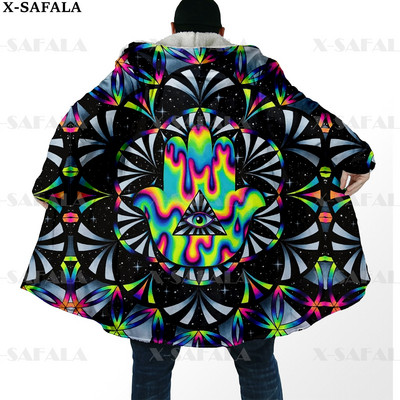 Hipiju psihodēliskas krāsas Trippy Print biezs, silts apmetnis vīriešu mētelis, vēja necaurlaidīgs vilnas apmetnis ar kapuci-10