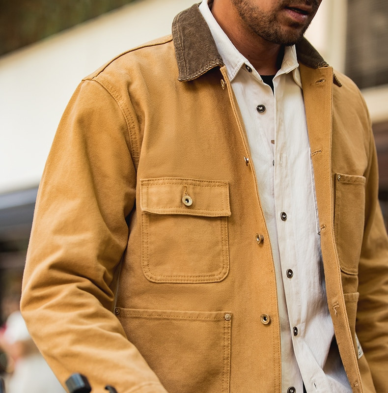 Maden American Retro Heavy Michigan Μπουφάν καμβά με πολλές τσέπες χακί πέτο Λεπτά παλτό Ανδρικό φθινοπωρινό μπουφάν μόδας καμπαρντίνα