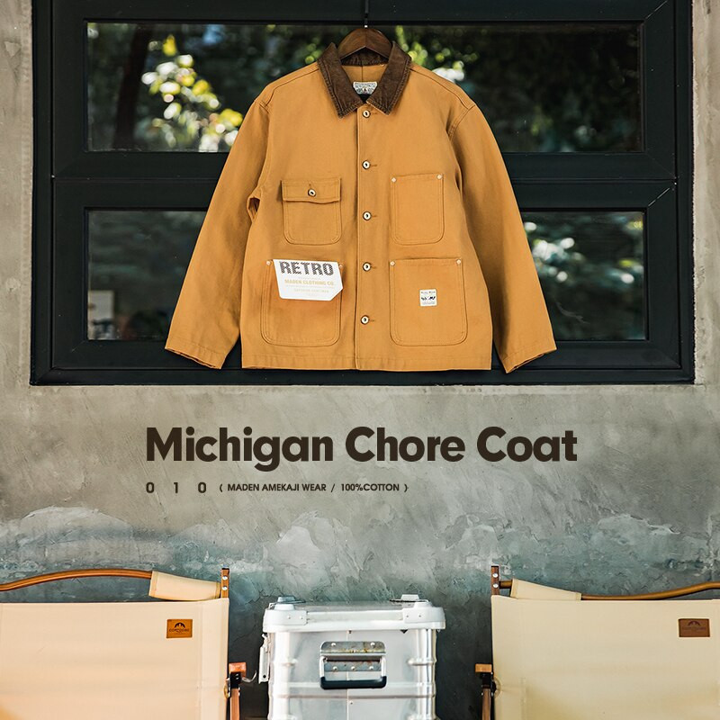 Maden American Retro Heavy Michigan Μπουφάν καμβά με πολλές τσέπες χακί πέτο Λεπτά παλτό Ανδρικό φθινοπωρινό μπουφάν μόδας καμπαρντίνα