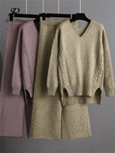 LIRUICHENG Moteriški dviejų dalių megzti dviejų dalių kostiumai, laisvas megztinis + ilgos plačios kelnės, moteriški laisvalaikio žieminių megztinių komplektai