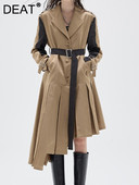 DEAT Fashion sieviešu uzrakts mētelis ar robainu apkakli paneļu asimetrija, mežģīņu jostas vējjaka, 2022. gada rudens, jauna 17A4828