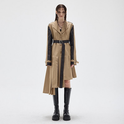 DEAT Fashion sieviešu uzrakts mētelis ar robainu apkakli paneļu asimetrija, mežģīņu jostas vējjaka, 2022. gada rudens, jauna 17A4828