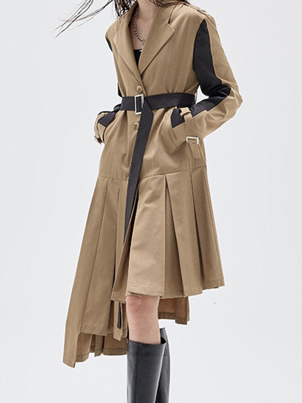 DEAT Fashion sieviešu uzrakts mētelis ar robainu apkakli paneļu asimetrija, mežģīņu jostas vējjaka, 2022. gada rudens, jauna 17A4828