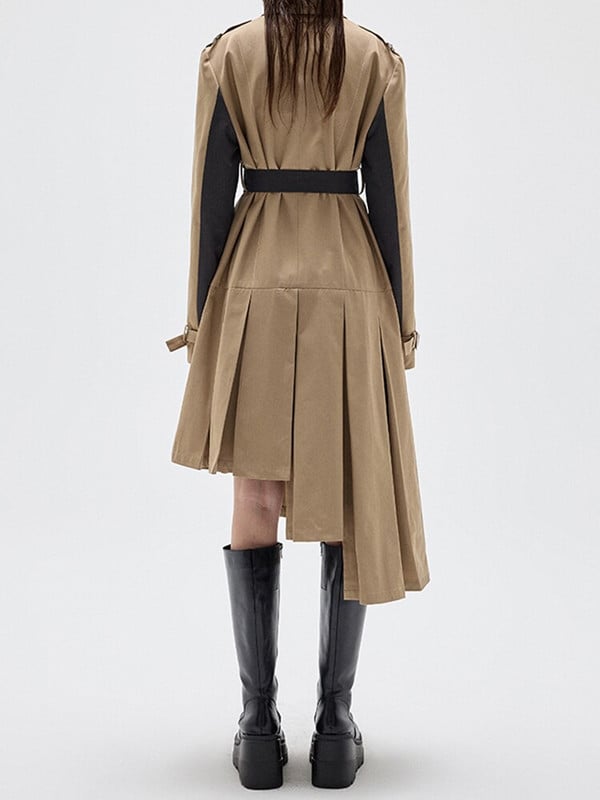 DEAT Fashion sieviešu uzrakts mētelis ar robainu apkakli paneļu asimetrija, mežģīņu jostas vējjaka, 2022. gada rudens, jauna 17A4828