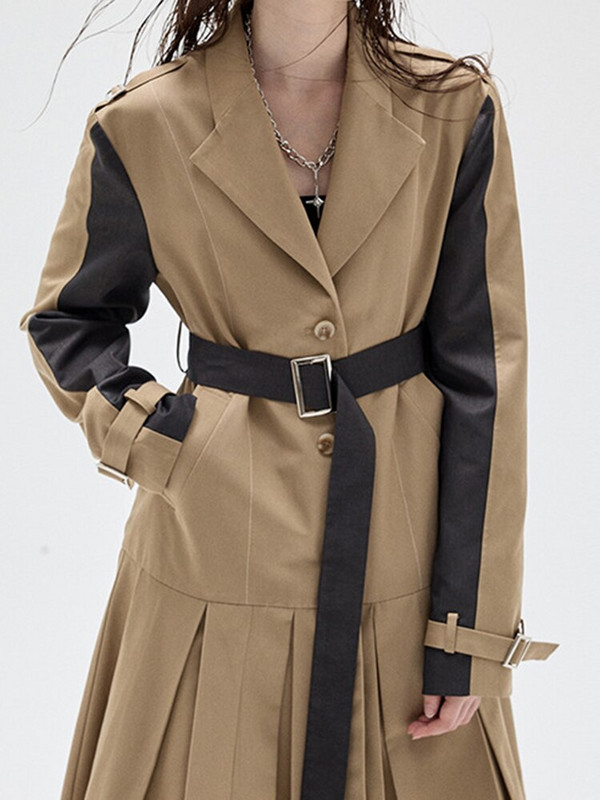 DEAT Fashion sieviešu uzrakts mētelis ar robainu apkakli paneļu asimetrija, mežģīņu jostas vējjaka, 2022. gada rudens, jauna 17A4828