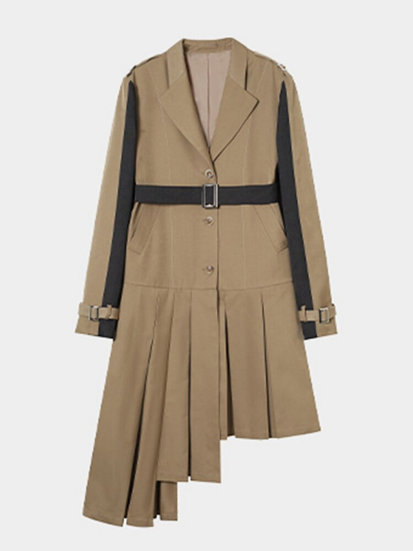 DEAT Fashion sieviešu uzrakts mētelis ar robainu apkakli paneļu asimetrija, mežģīņu jostas vējjaka, 2022. gada rudens, jauna 17A4828