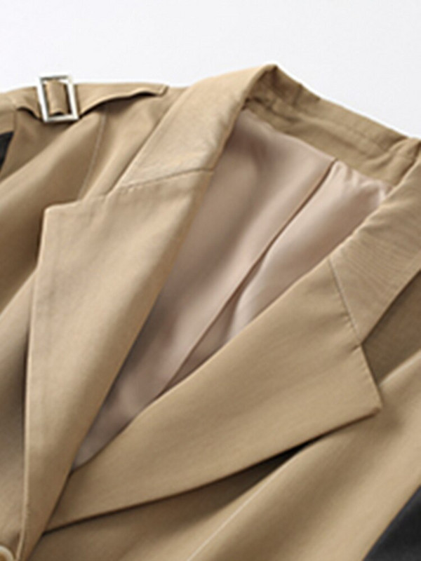 DEAT Fashion sieviešu uzrakts mētelis ar robainu apkakli paneļu asimetrija, mežģīņu jostas vējjaka, 2022. gada rudens, jauna 17A4828