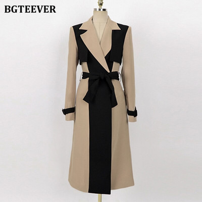 BGTEEVER eleganta, robaina apkakle, sieviešu raibveida vējjaka ar pilnām piedurknēm, pogas ar jostu, sieviešu garie mēteļi, 2021. gada ziema