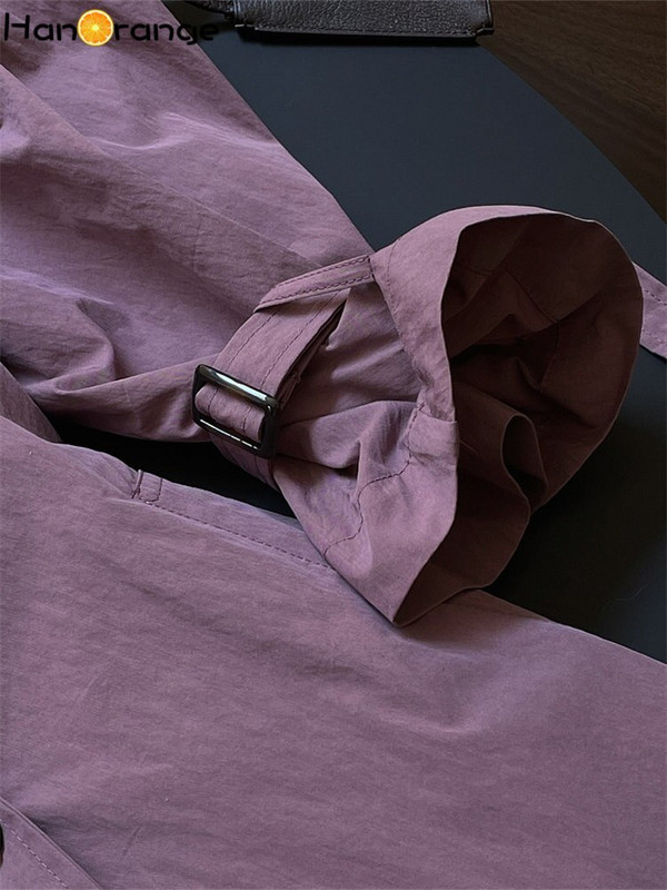 HanOrange 2022 Jesen Vintage Split O-izrez Dugi trenč kaput Ženska silueta Labava ležerna vjetrovka Ženska siva/maglično ljubičasta