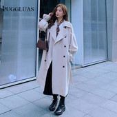 Rudens ziema britu divrindu lielizmēra garais mētelis sieviešu vējjaka modes sieviešu mētelis ar apkakli