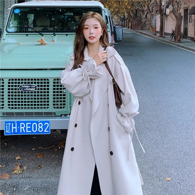 Rudens ziema britu divrindu lielizmēra garais mētelis sieviešu vējjaka modes sieviešu mētelis ar apkakli