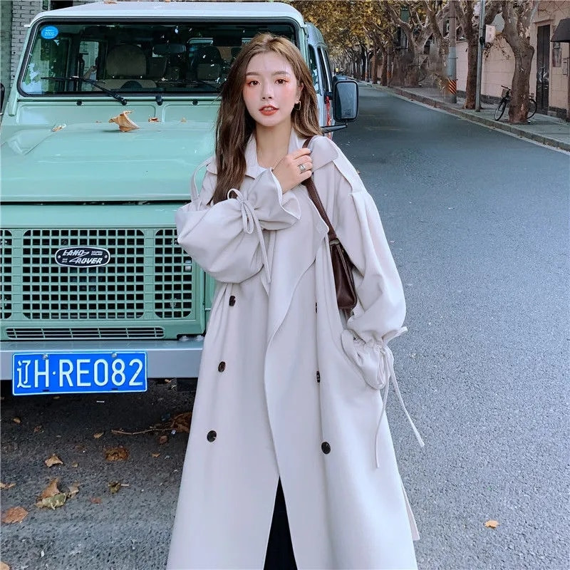 Rudens ziema britu divrindu lielizmēra garais mētelis sieviešu vējjaka modes sieviešu mētelis ar apkakli