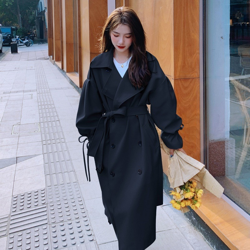 Rudens ziema britu divrindu lielizmēra garais mētelis sieviešu vējjaka modes sieviešu mētelis ar apkakli