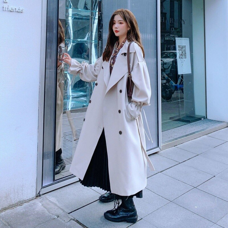 Rudens ziema britu divrindu lielizmēra garais mētelis sieviešu vējjaka modes sieviešu mētelis ar apkakli