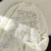 Vintage απομίμηση μινκ φλις πουλόβερ γυναικών φθινοπώρου και χειμώνα τεμπέλης στυλ μοντέρνο πουλόβερ με στρογγυλή λαιμόκοψη κρανίο ζακάρ γούνινο πουλόβερ