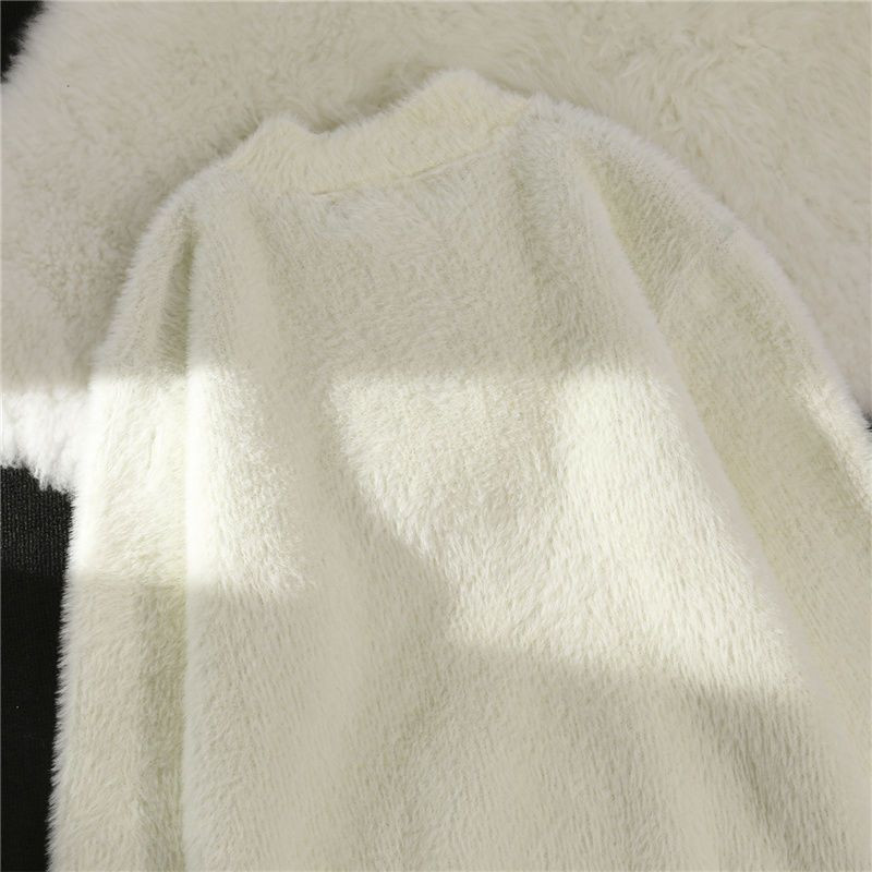 Vintage απομίμηση μινκ φλις πουλόβερ γυναικών φθινοπώρου και χειμώνα τεμπέλης στυλ μοντέρνο πουλόβερ με στρογγυλή λαιμόκοψη κρανίο ζακάρ γούνινο πουλόβερ