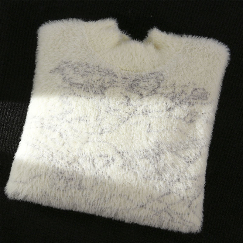 Vintage απομίμηση μινκ φλις πουλόβερ γυναικών φθινοπώρου και χειμώνα τεμπέλης στυλ μοντέρνο πουλόβερ με στρογγυλή λαιμόκοψη κρανίο ζακάρ γούνινο πουλόβερ