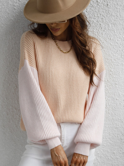 Pactchwork ziemas džemperis Sieviešu ikdienišķs trikotāžas džemperis, brīvs ar O veida kakla izgriezumu, garām piedurknēm Trikotāža sievietēm Eleganti modes mīksts, silts džemperis