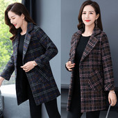 Μικτό μάλλινο παλτό Γυναικείο καρό τζάκετ Φθινοπωρινό Χειμώνα Μεσαίωνα μπουφάν XL-5XL Κομψό Γυναικείο μάλλινο παλτό Εξωτερικά Γυναικεία Ρούχα