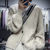 Rudens un ziemas jauns 100% kašmira trikotāžas jakas sieviešu ceptas mīklas Twist džemperis brīvs un slinks mētelis