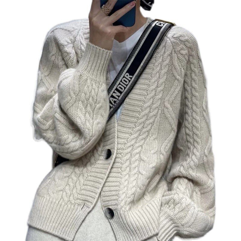 Rudens un ziemas jauns 100% kašmira trikotāžas jakas sieviešu ceptas mīklas Twist džemperis brīvs un slinks mētelis