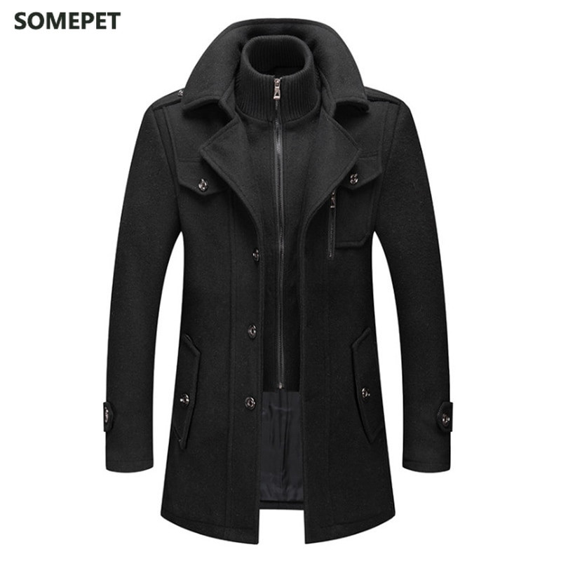 Novi muški kaputi od mješavine vune, jesen, zima, jednobojni, otporni na hladnoću, muški vuneni kaput s dvostrukim ovratnikom, ležerni trenč kaput, muškarci