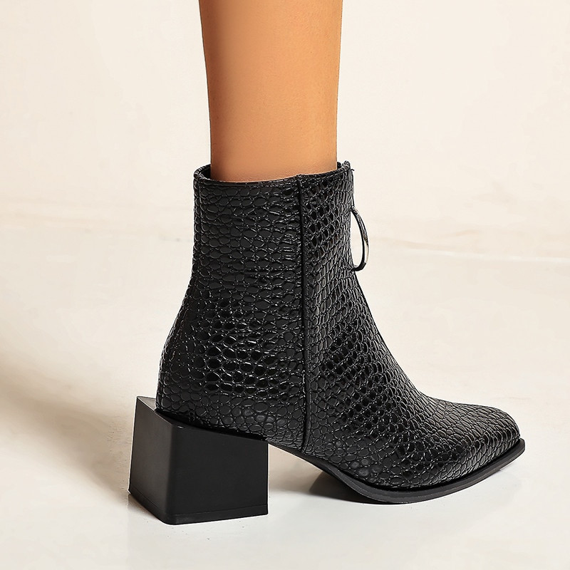 Ochanmeb Big Size 34-48 Moteriški batai ant kulkšnies Sidabriniai juodi priekiniai užtrauktuku trumpi moteriški batai stori, vidutinio kulno dviratininko batai