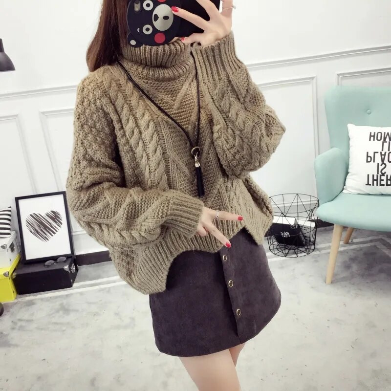 Džemperi ar bruņurupuču apkakli Sieviešu Korejas koledžas Solid Silts Estētisks 2022 Vintage Mājīgs Sieviešu All Match Vienkāršs ziemas tops ar garām piedurknēm