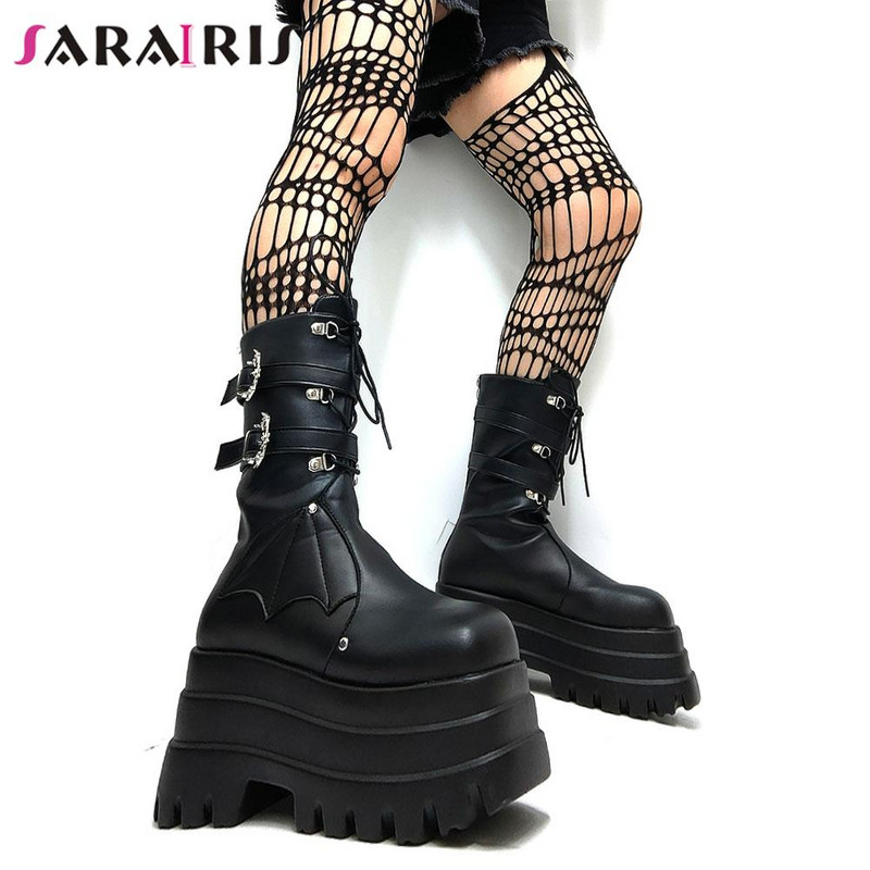 Φθινοπωρινά γοτθικά παπούτσια για γυναίκες 2022 Χειμερινά ψηλοτάκουνα παπούτσια Πλατφόρμας Γυναικείες μπότες Designer Punk Street Halloween Γυναικεία παπούτσια