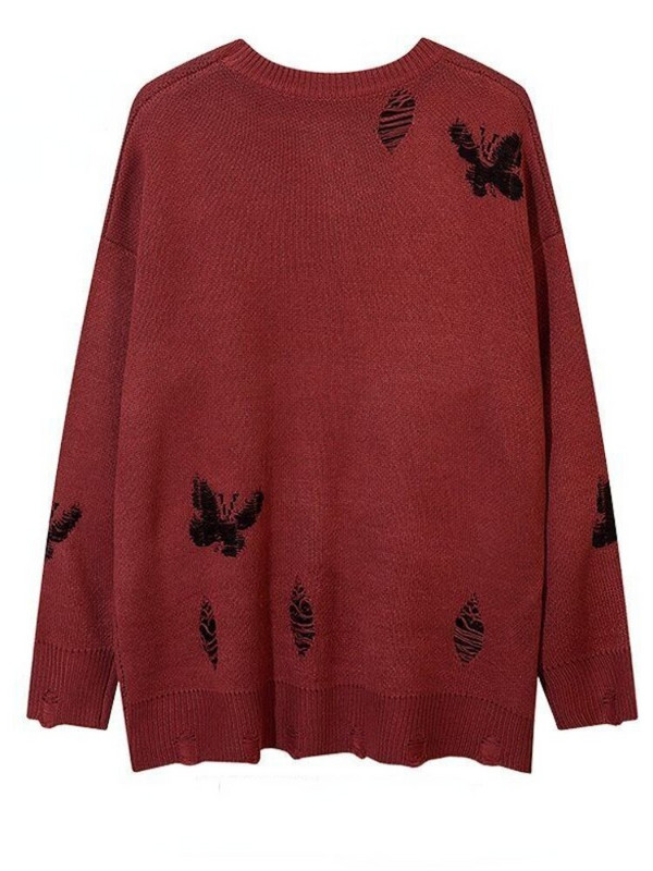 HOUZHOU Μαύρο Πλεκτό Harajuku Γυναικείο πουλόβερ Streetwear Gothic Butterfly Y2k Μπλουζάκια Oversized Casual πουλόβερ Φαρδιά στολή για ζευγάρι