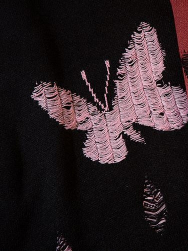 HOUZHOU Μαύρο Πλεκτό Harajuku Γυναικείο πουλόβερ Streetwear Gothic Butterfly Y2k Μπλουζάκια Oversized Casual πουλόβερ Φαρδιά στολή για ζευγάρι