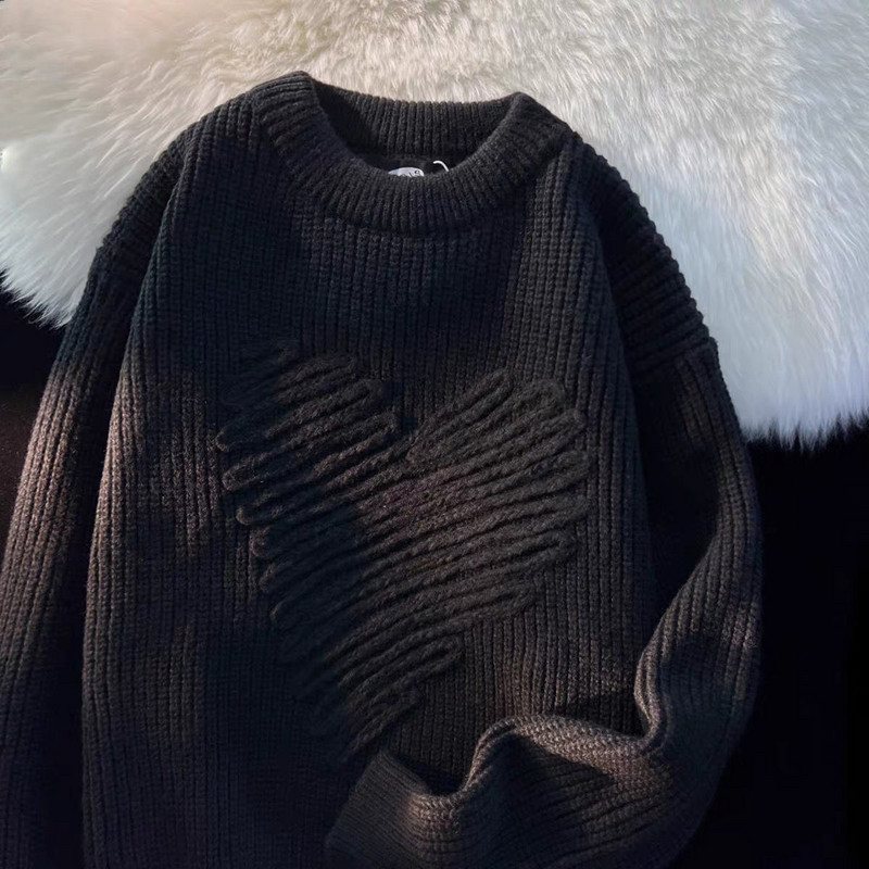 Japanski mekani ljepljivi pulover s ljubavnim vezom Ženska vanjska odjeća Labava pletena ulična odjeća za par Y2K puloveri