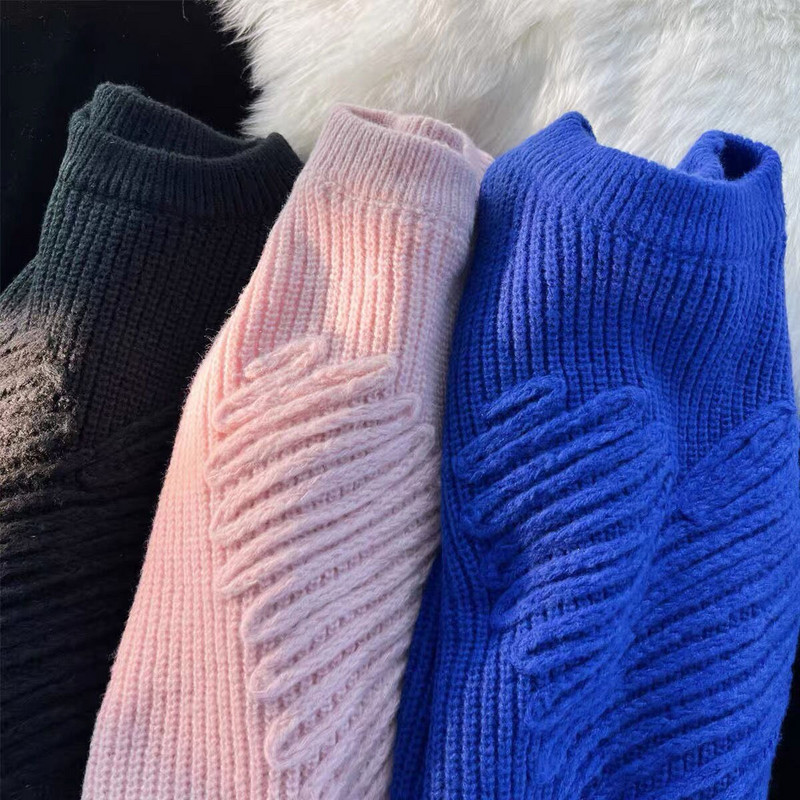 Japanski mekani ljepljivi pulover s ljubavnim vezom Ženska vanjska odjeća Labava pletena ulična odjeća za par Y2K puloveri