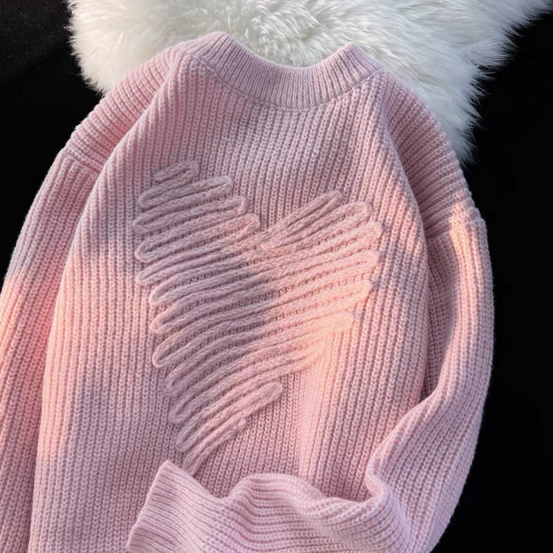 Japanski mekani ljepljivi pulover s ljubavnim vezom Ženska vanjska odjeća Labava pletena ulična odjeća za par Y2K puloveri