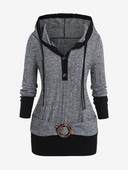 ROSEGAL O veida gredzens Rievots džemperis ar kapuci Sieviešu ikdienišķs Colorblock Pulovers Džemperis Rudens Elastīgs Gars Džemperis Blūzes Topi 4XL