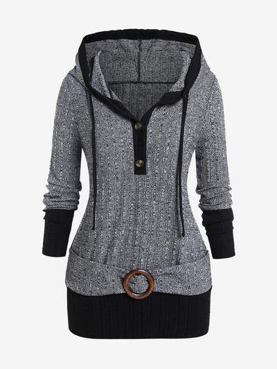 ROSEGAL O veida gredzens Rievots džemperis ar kapuci Sieviešu ikdienišķs Colorblock Pulovers Džemperis Rudens Elastīgs Gars Džemperis Blūzes Topi 4XL