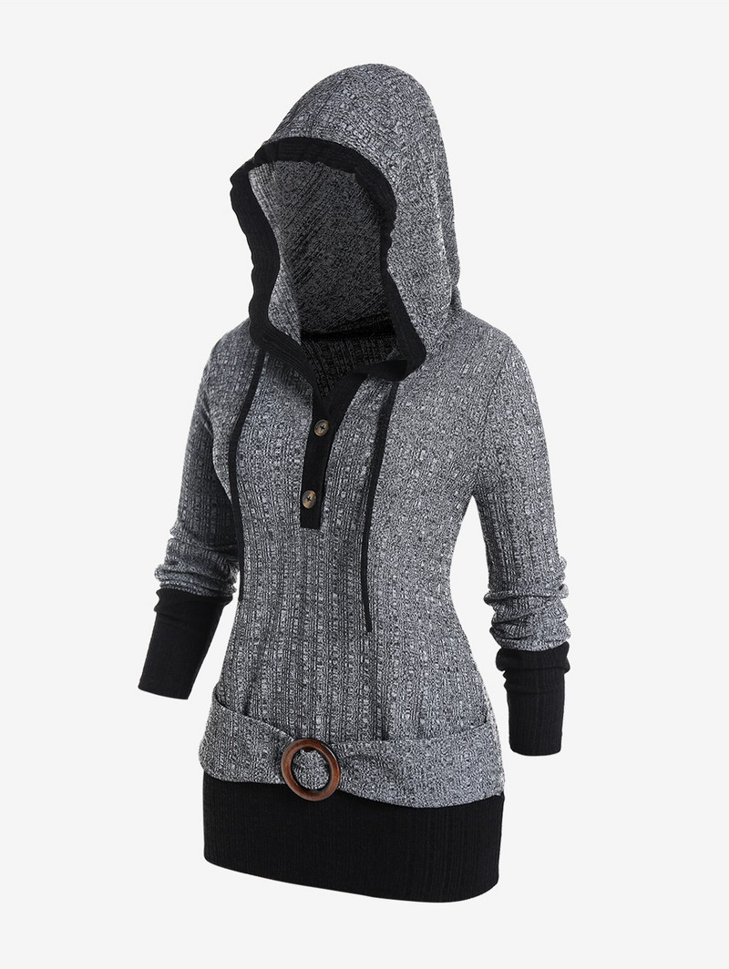 ROSEGAL O veida gredzens Rievots džemperis ar kapuci Sieviešu ikdienišķs Colorblock Pulovers Džemperis Rudens Elastīgs Gars Džemperis Blūzes Topi 4XL