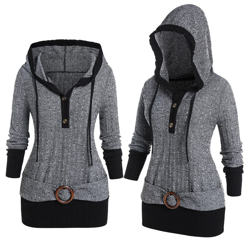 ROSEGAL O veida gredzens Rievots džemperis ar kapuci Sieviešu ikdienišķs Colorblock Pulovers Džemperis Rudens Elastīgs Gars Džemperis Blūzes Topi 4XL