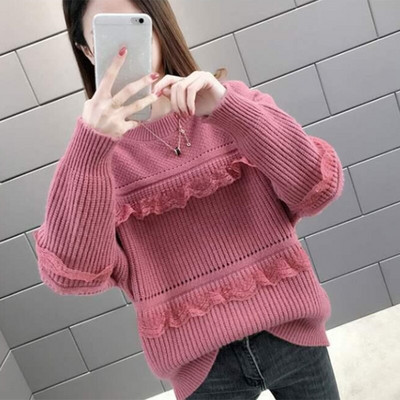 Δαντέλα με στρογγυλή λαιμόκοψη Φαρδύ πουλόβερ Γυναικείο Πλεκτό Πλεκτό Αθλητικά Ενδύματα Ευέλικτο Ξένο Στυλ Λεπτό φθινόπωρο και χειμώνα χονδρική