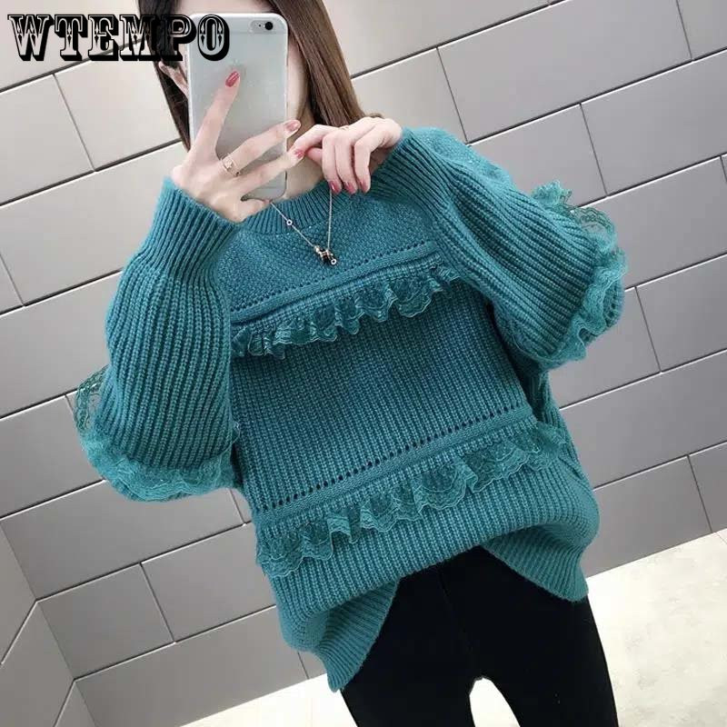 Δαντέλα με στρογγυλή λαιμόκοψη Φαρδύ πουλόβερ Γυναικείο Πλεκτό Πλεκτό Αθλητικά Ενδύματα Ευέλικτο Ξένο Στυλ Λεπτό φθινόπωρο και χειμώνα χονδρική