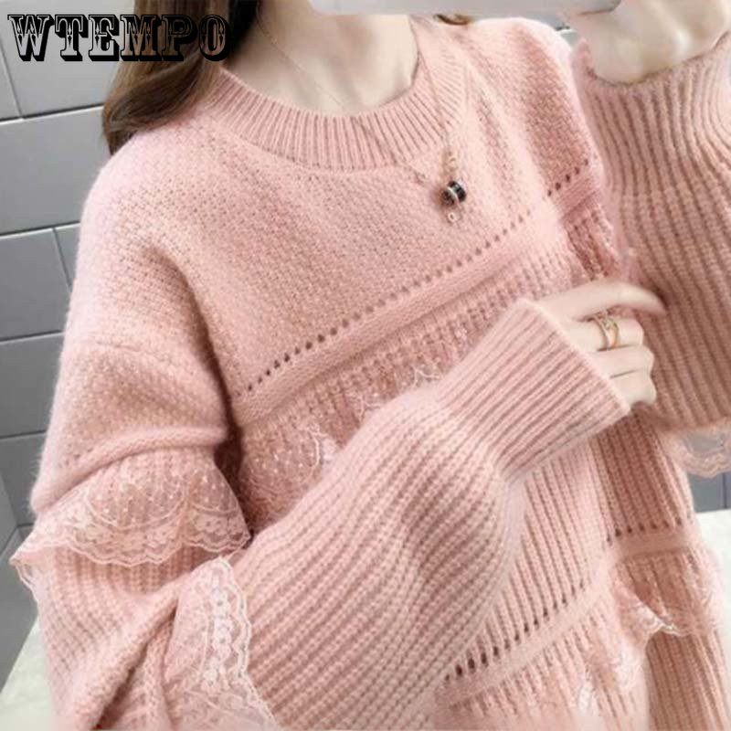 Δαντέλα με στρογγυλή λαιμόκοψη Φαρδύ πουλόβερ Γυναικείο Πλεκτό Πλεκτό Αθλητικά Ενδύματα Ευέλικτο Ξένο Στυλ Λεπτό φθινόπωρο και χειμώνα χονδρική